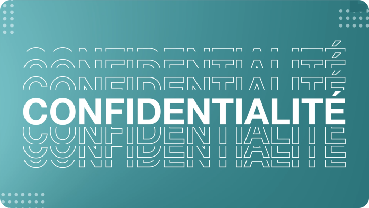 Visuel mettant en avant le concept de confidentialité, avec une typographie répétée sur un fond bleu.