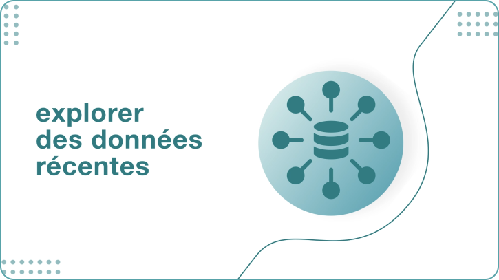 Visuel illustratif pour explorer des données récentes, représentant un réseau de connexions avec un design épuré et moderne