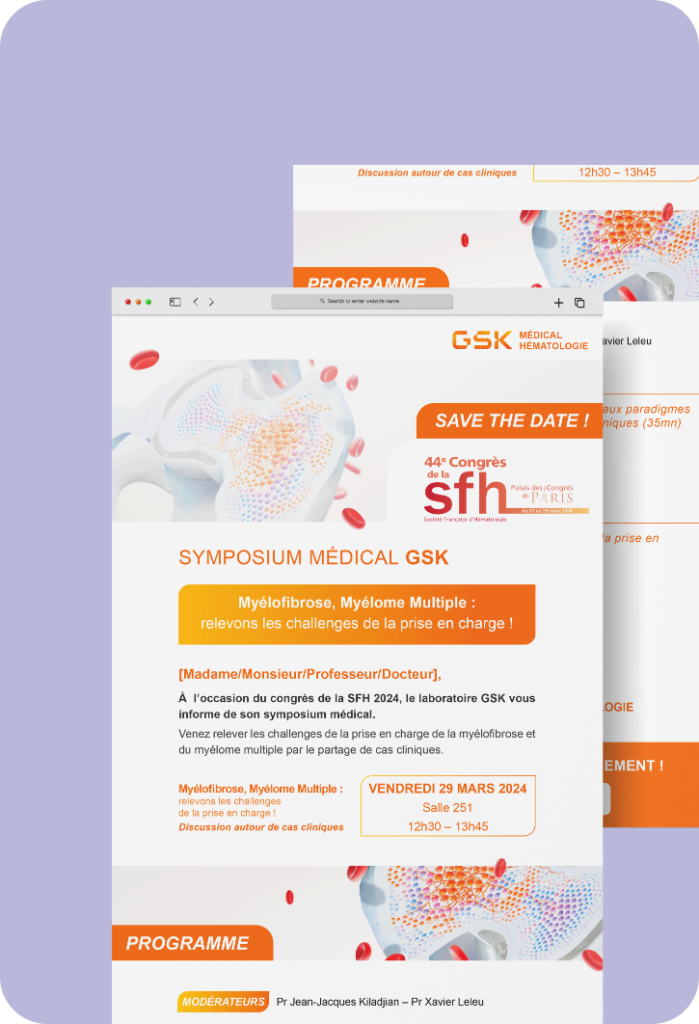 Image intégrée dans la newsletter de GSK, mettant en avant des innovations pharmaceutiques et des initiatives de santé publique