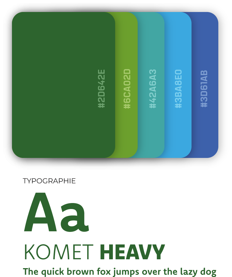 Charte graphique avec palette de couleurs vertes, bleu et typographie moderne