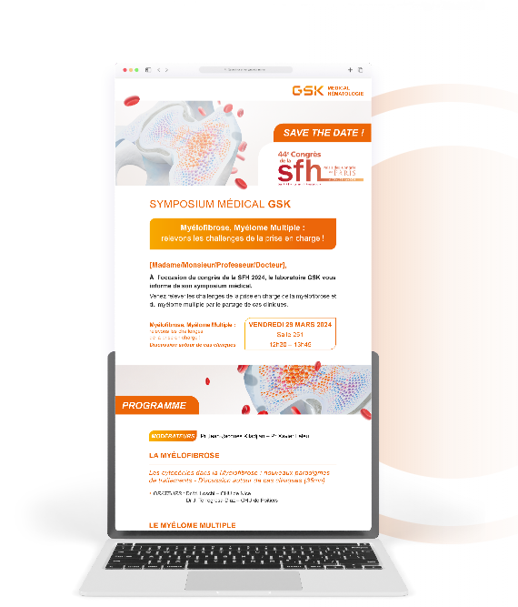Newsletter conçue pour GSK, présentant des informations sur les produits pharmaceutiques et les innovations