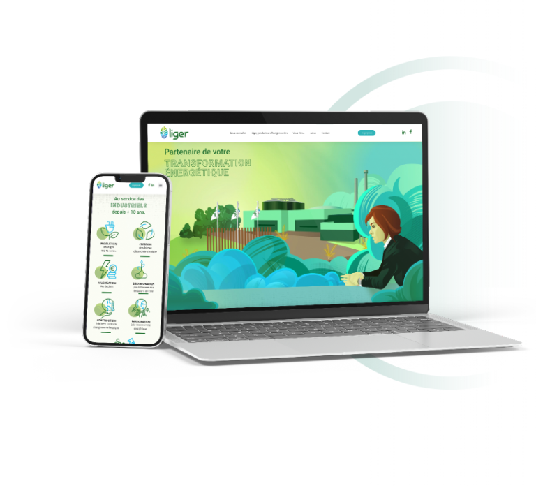 Mockup d’un site web conçu pour Liger, entreprise spécialisée dans les énergies renouvelables