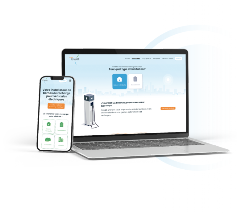 Mockup de site web pour Triwatt, entreprise spécialisée dans les solutions énergétiques renouvelables.