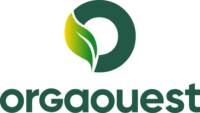 Version en couleur du logo Orgaouest, avec des teintes vertes et jaunes symbolisant la durabilité et la nature