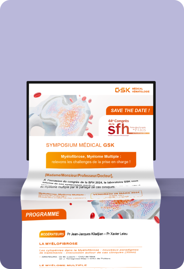 Mockup d’une newsletter conçue pour GSK, mettant en avant des innovations et actualités dans le domaine pharmaceutique